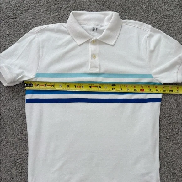 Men’s GAP Polo Shirt Cotton Short sleeves white w blue stripes Size Small - Picture 5 of 7